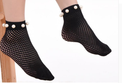 Fishnet socks: Black with bow back