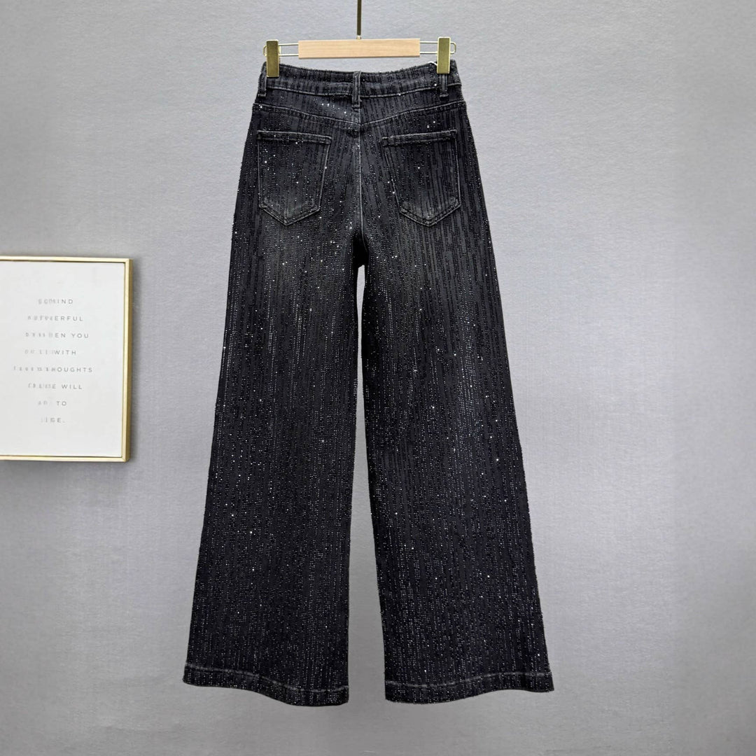 PT39Y All Over Rhinestone High Waist Wide Leg Jeans: Blue / English / S