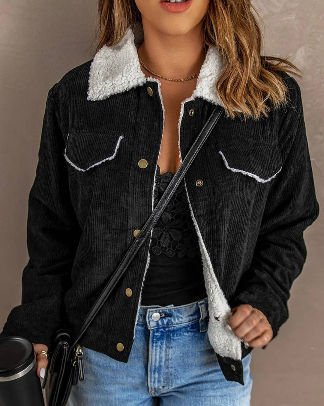 Vintage Corduroy Sherpa Lined Button Front Jacket: Curry
