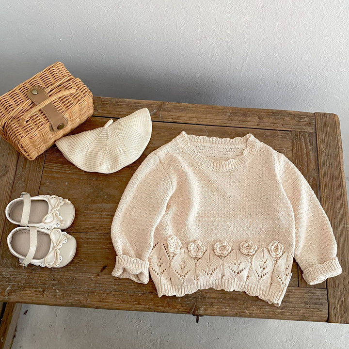 Baby Floral Knit Sweater with Ruffle Hem