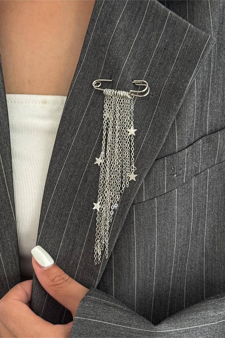 Star Fringe Safety Pin Brooch Accessory