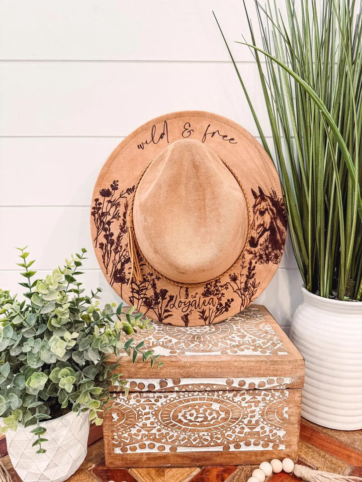 Youth Floral Burned Hat: Camel