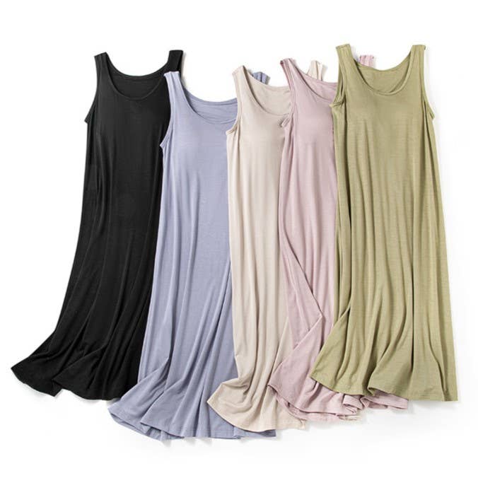 Daily built-in bra tank dress lounge sleeveless dress: LightPink