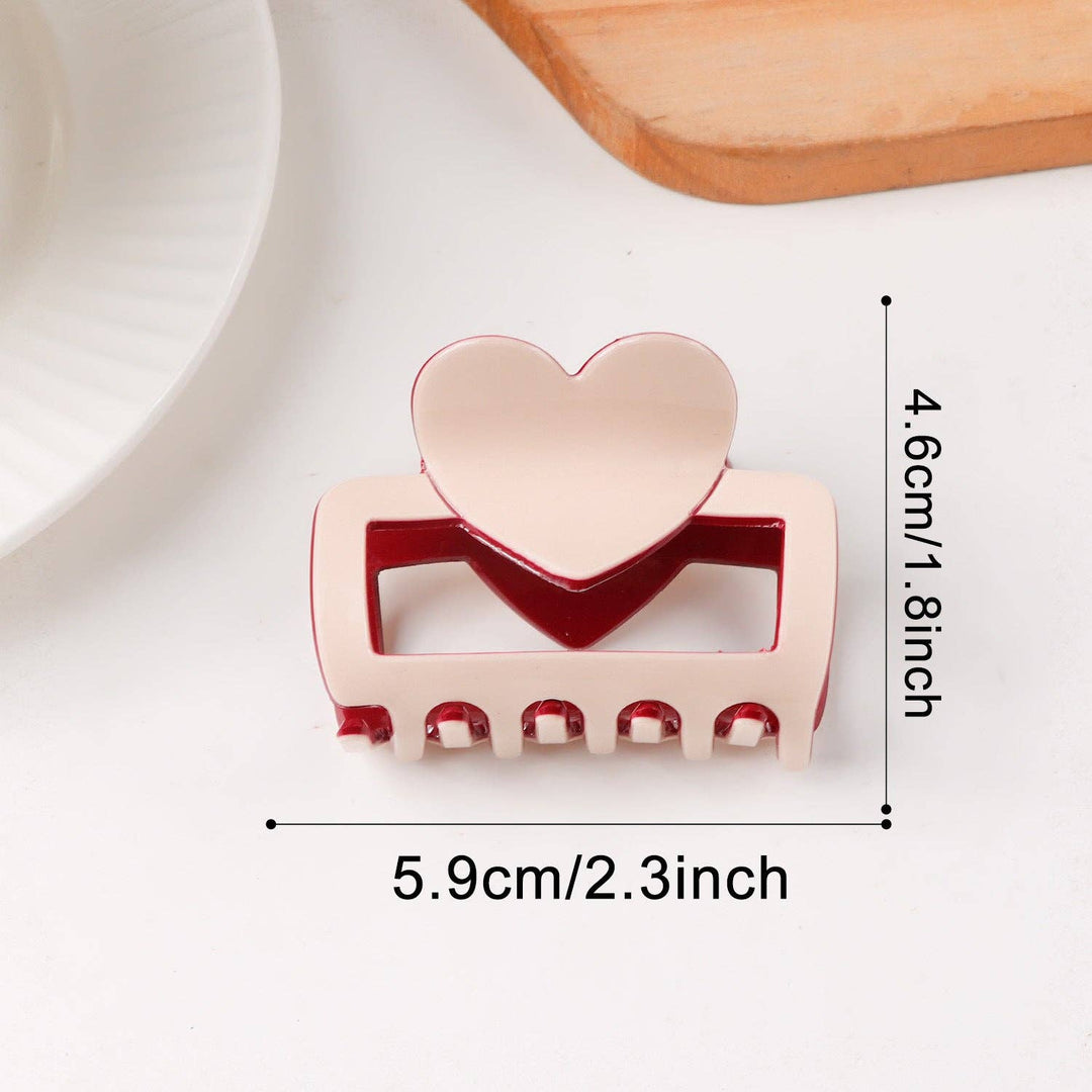 Valentine Heart Colorblock Hair Claw Clip for Women: Red / 5.9CM
