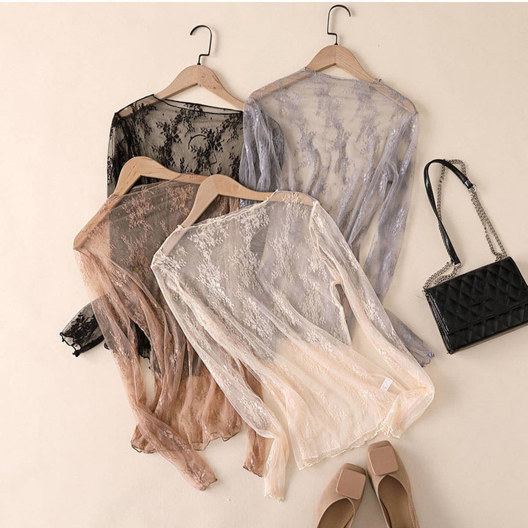Sexy Mesh Blouse - Long Sleeve Lace Top for Women_CWTBLL3619: Black