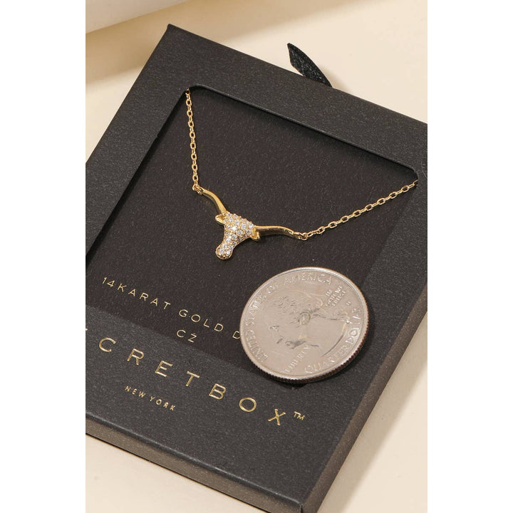 Secret Box Cz Stud Bull Head Pendant Necklace: GD