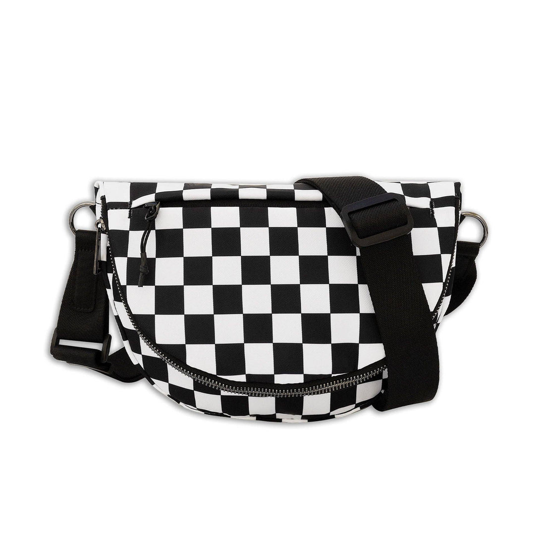 Olivia Nylon Check Foldover Crossbody Bag: Almond
