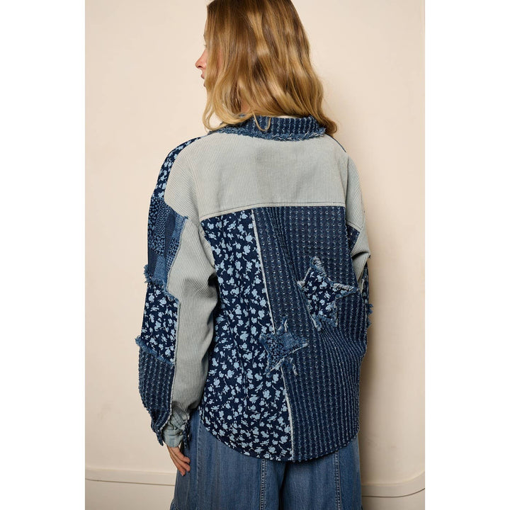 PATCHWORK MIX MEDIA PRINT OVERSIZED DENIM SHACKET
