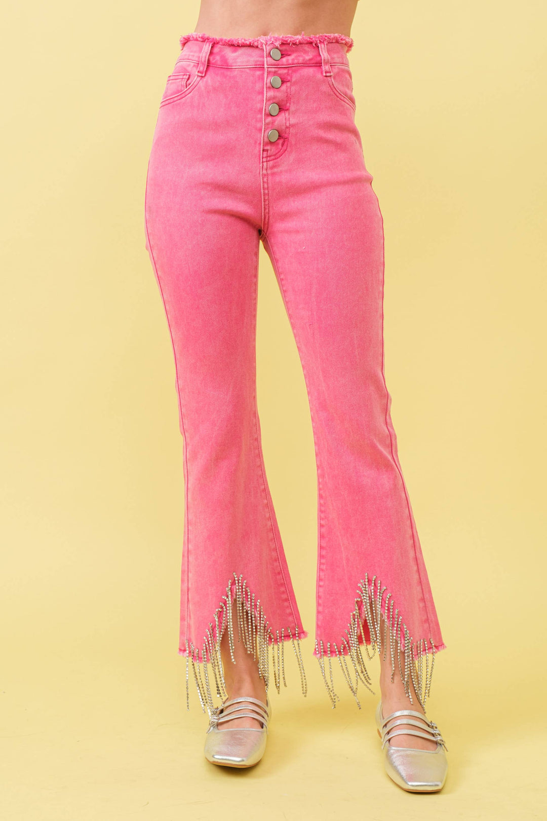1365P - RHINESTONE FRINGE DENIM PANTS: BLACK / MEDIUM