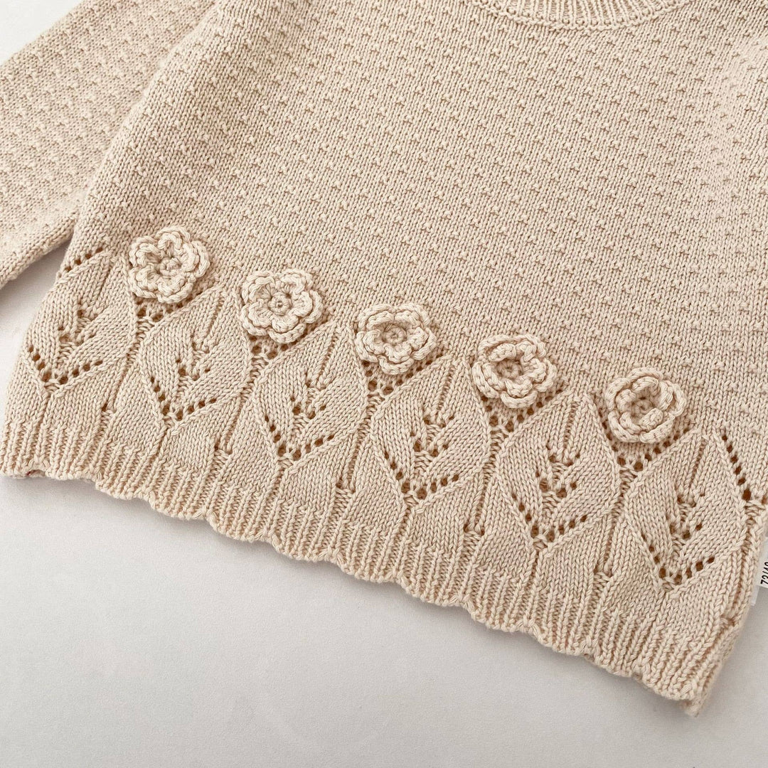 Baby Floral Knit Sweater with Ruffle Hem