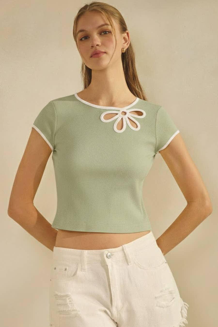 Cropped Short Sleeve Knit Top