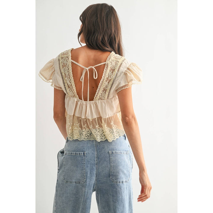 LACE-TRIMMED BLOUSE: SAND / S-M-L(3-2-1)