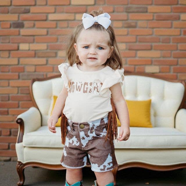 Brown Cowprint Denim Shorts