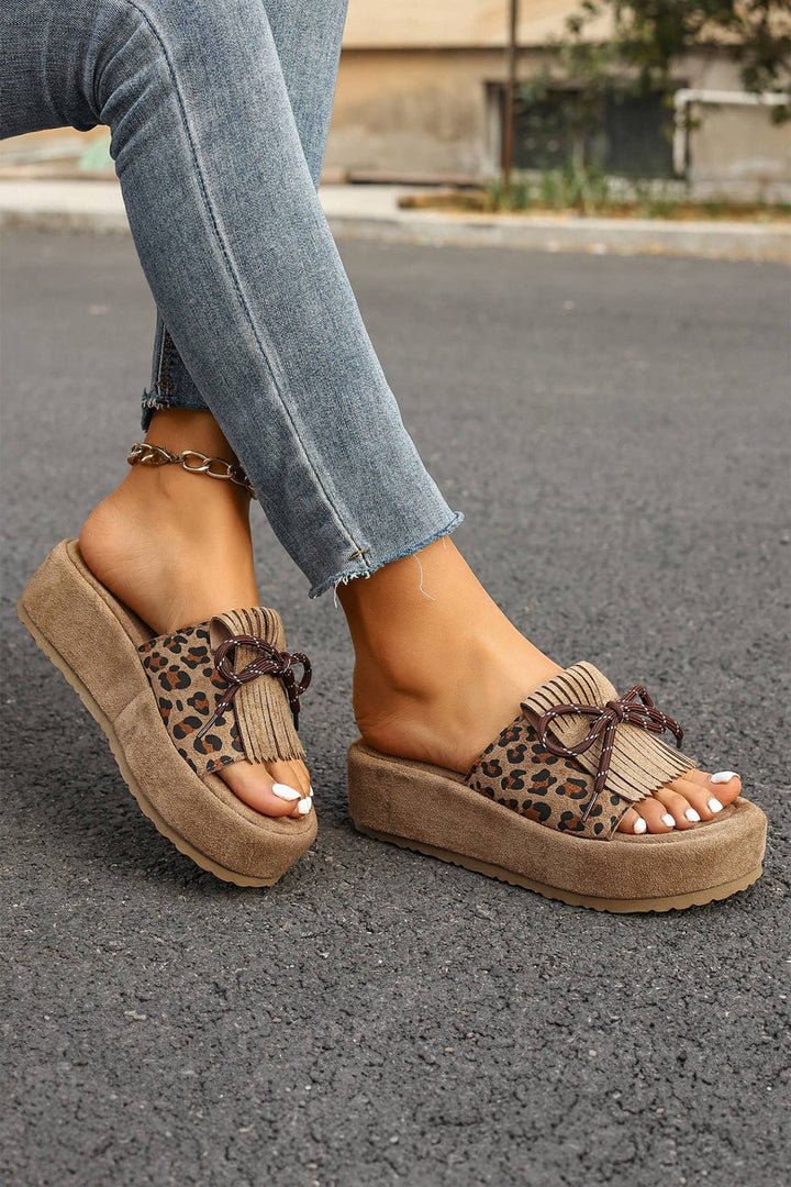 Leopard Faux Suede Slashed Lace-up Detail Platform Shoes