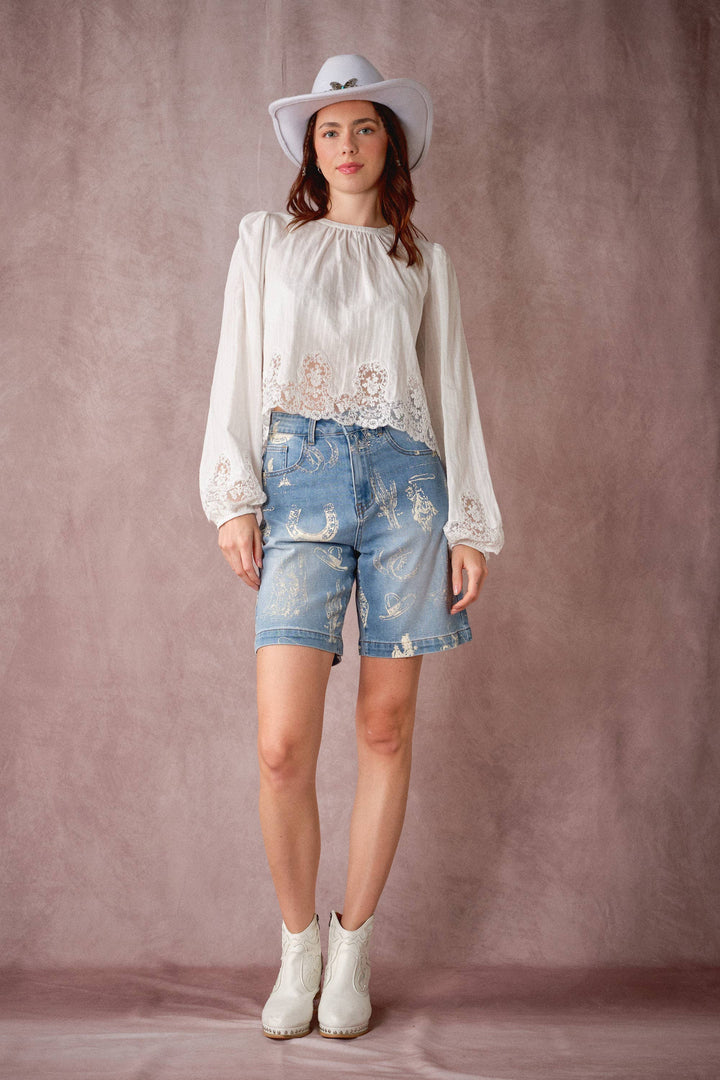 Western Print Bermuda Shorts