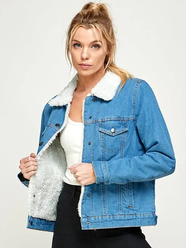 Women's Sherpa Denim Jacket: Light / S-M-L-XL(6 Pcs) / JKS-700