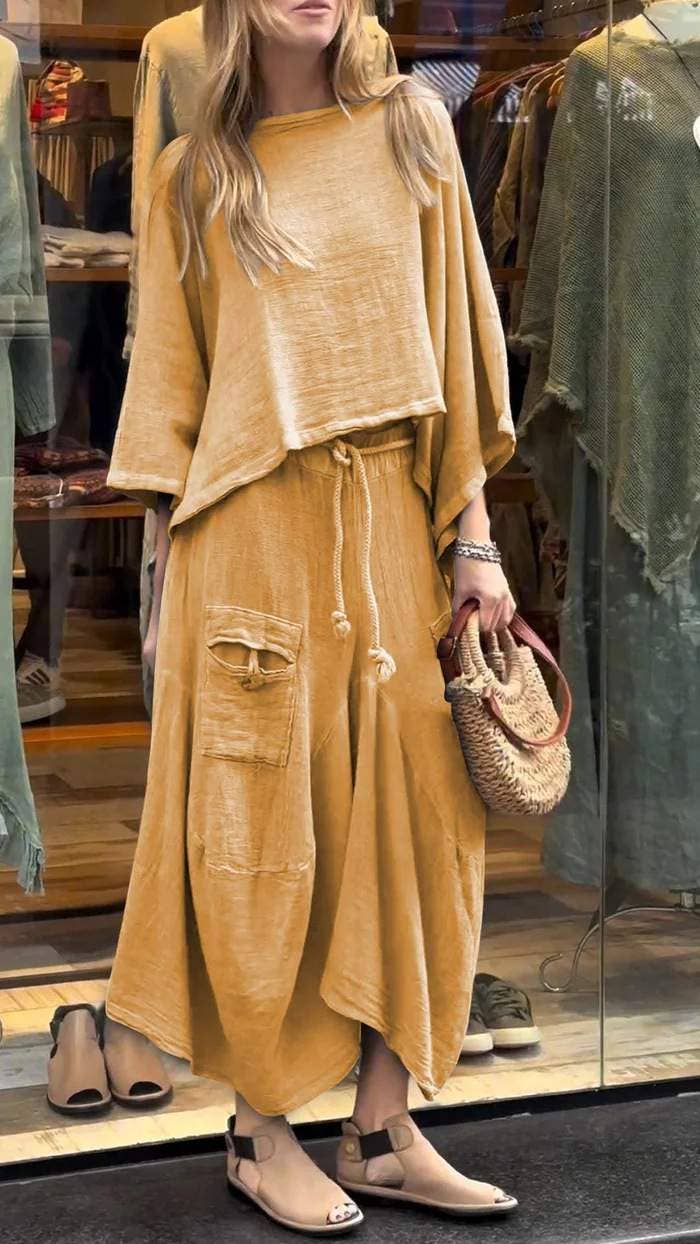 Washed Relaxed Two-Piece Set: YELLOW / 1-2-2-1 / S-M-L-XL