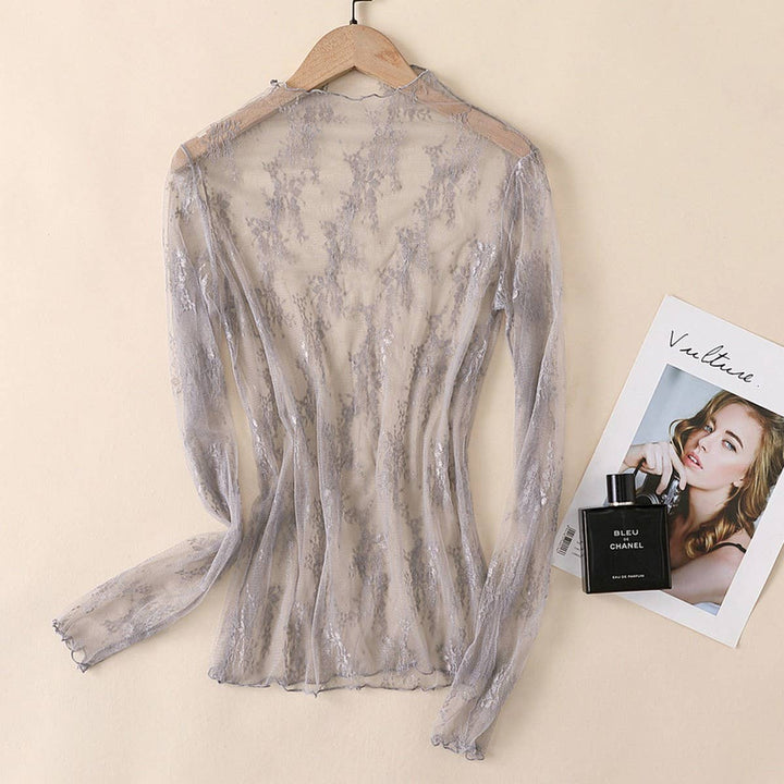 Sexy Mesh Blouse - Long Sleeve Lace Top for Women_CWTBLL3619: Black