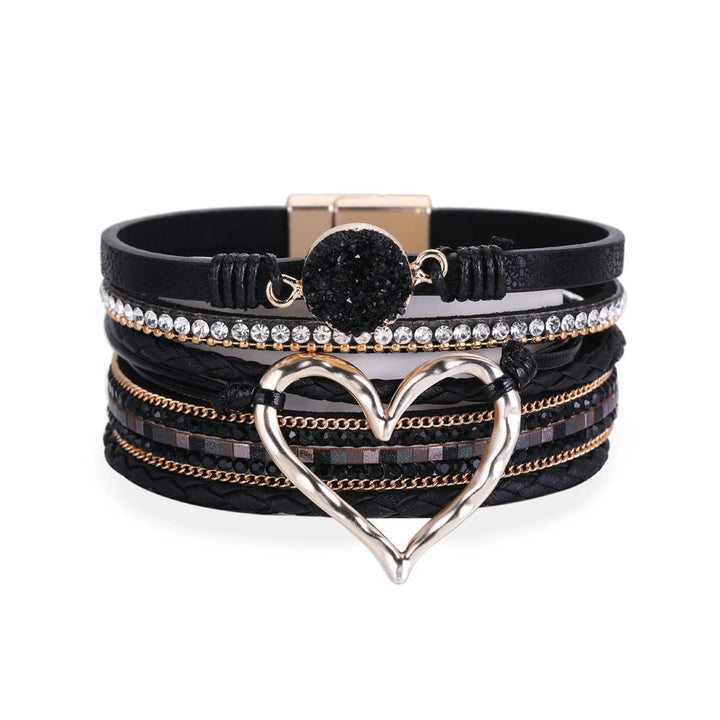 Beige Bohemian Heart Rhinestone Magnetic Buckle Bracelet