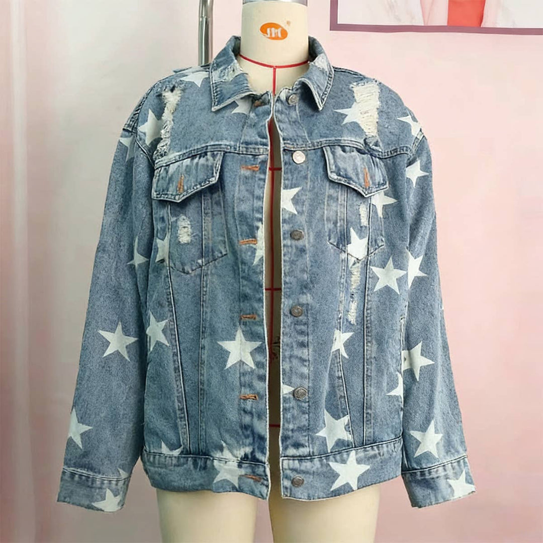 Holey Star Loose Denim Jacket