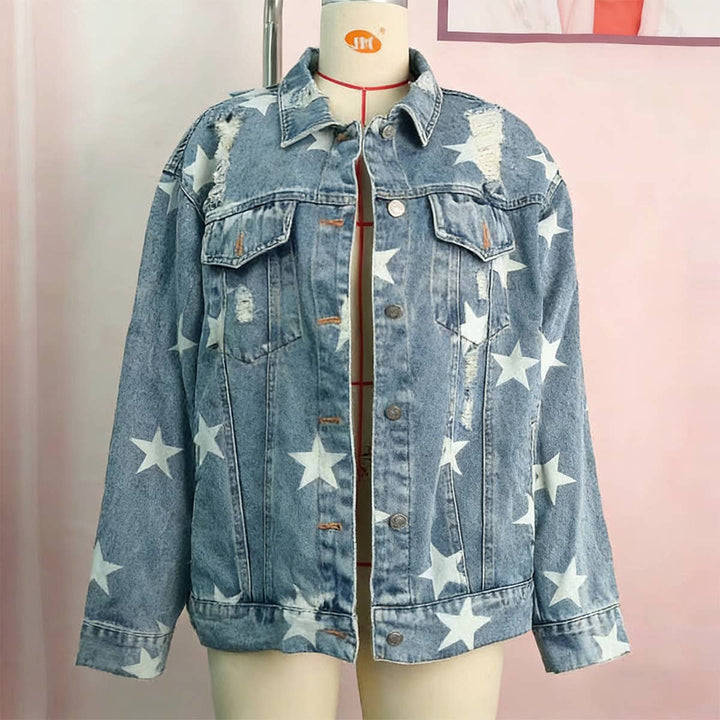 Holey Star Loose Denim Jacket