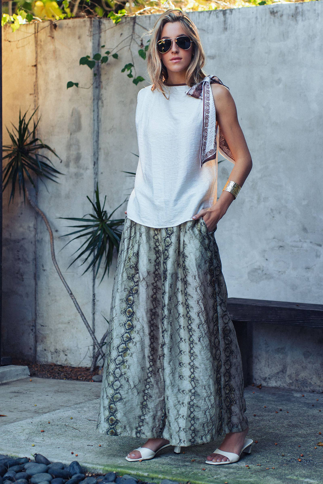 Paisley Scarf Tie Shoulder Linen Blend Top: White / S-M-L:2-2-2