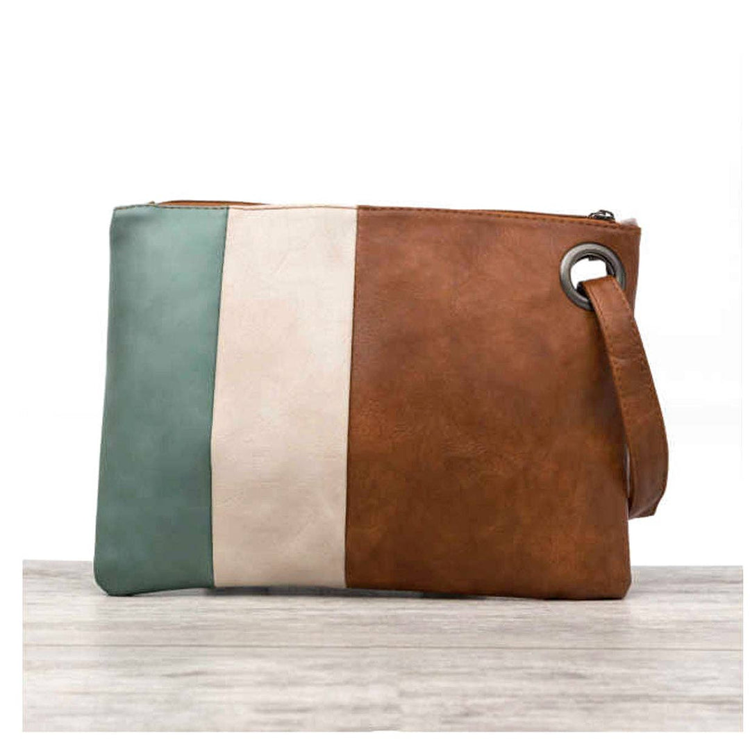 Oversize Everyday Color Block Clutch: Black/Cream/Chestnut