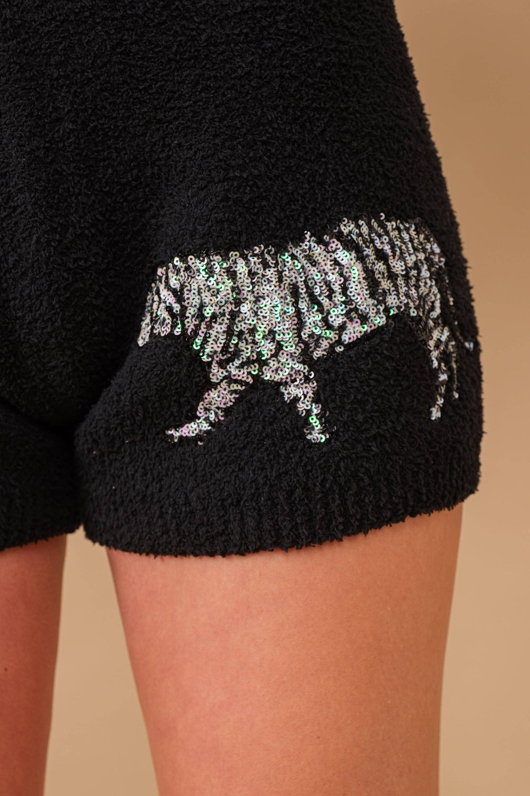 34242SET-Cozy Multi Tiger Sequin op with Matching Shorts: SAND / M