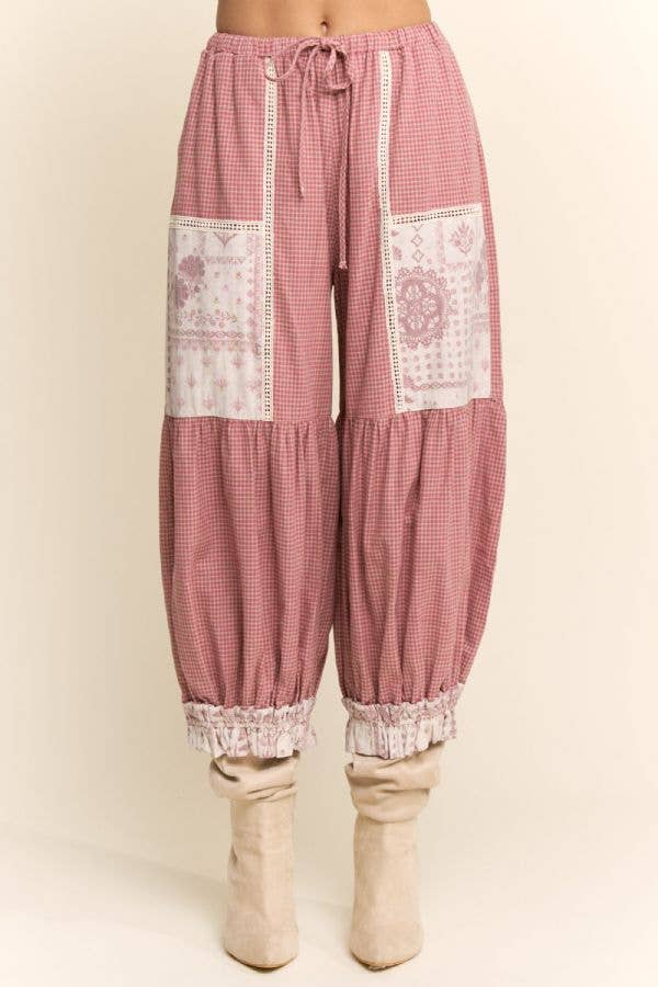 CONTRAST PATCHWORK BLOOMER PANTS: Rose Pink