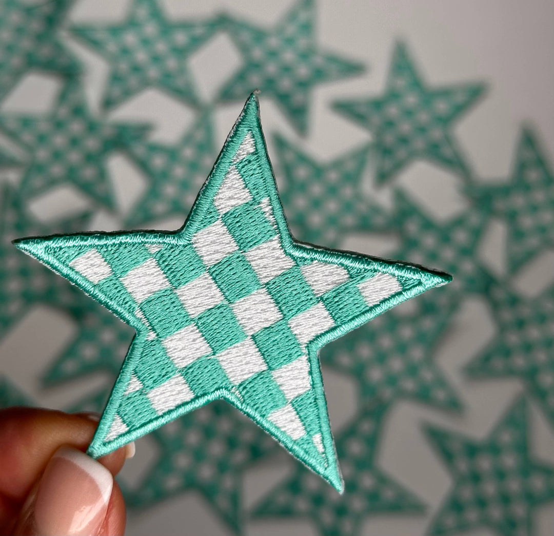 Checkered Star patch, game day patch, dance, cheer patch: Black