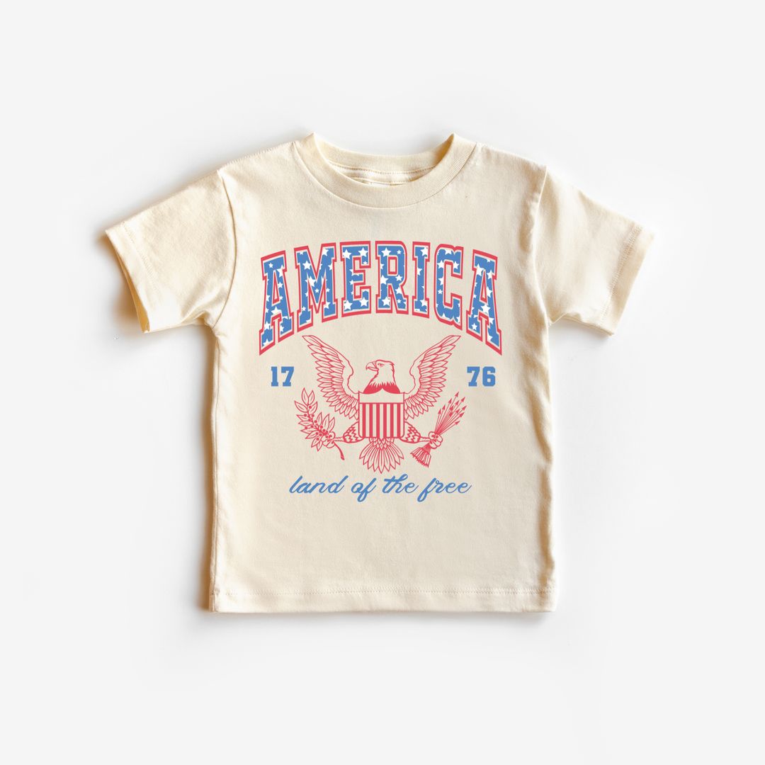 America Land of the Free Boy 4th of July Kids Shirt : WHITE