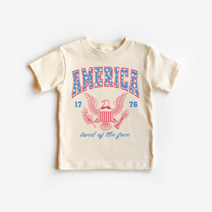 America Land of the Free Boy 4th of July Kids Shirt : WHITE