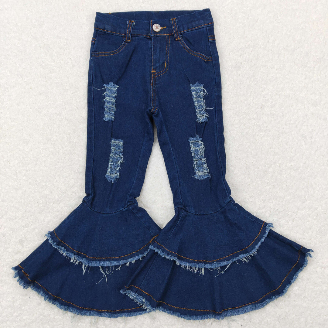 Sibling Baby Girls Blue Leopard Bell Bottoms Denim Jeans