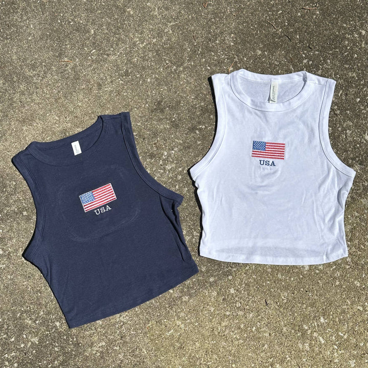 USA Embroidered Cropped Tank Top 4th of July
