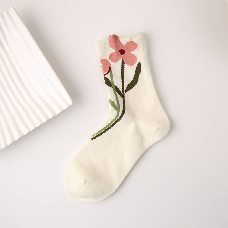 Three-dimensional flower socks with branches and leaves: Yellow