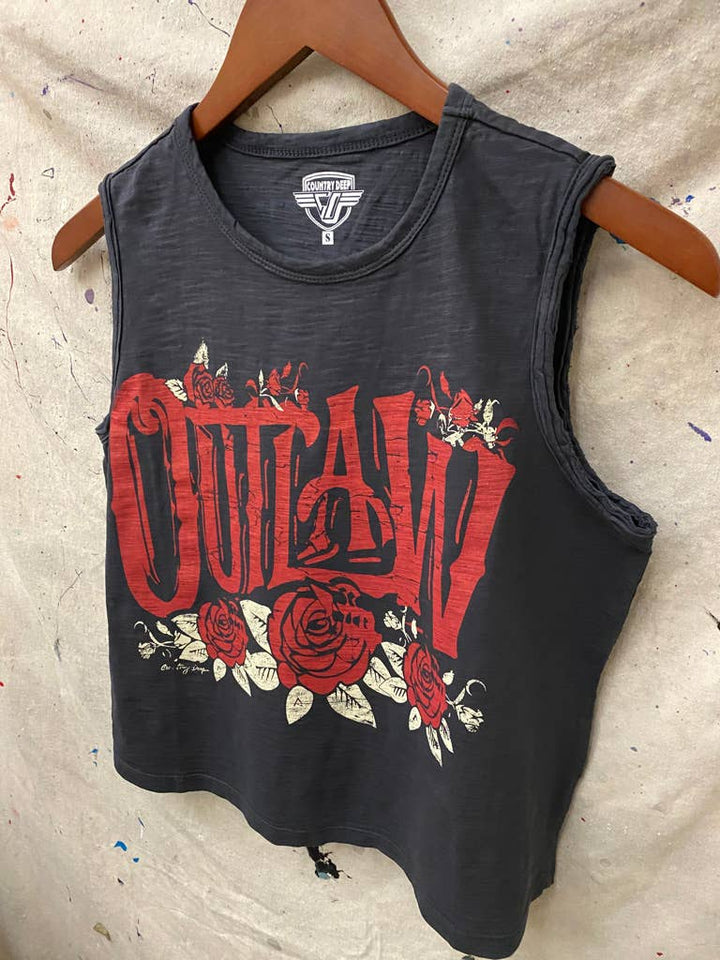 Outlaw  Muscle Crop Tee: Vintage Black