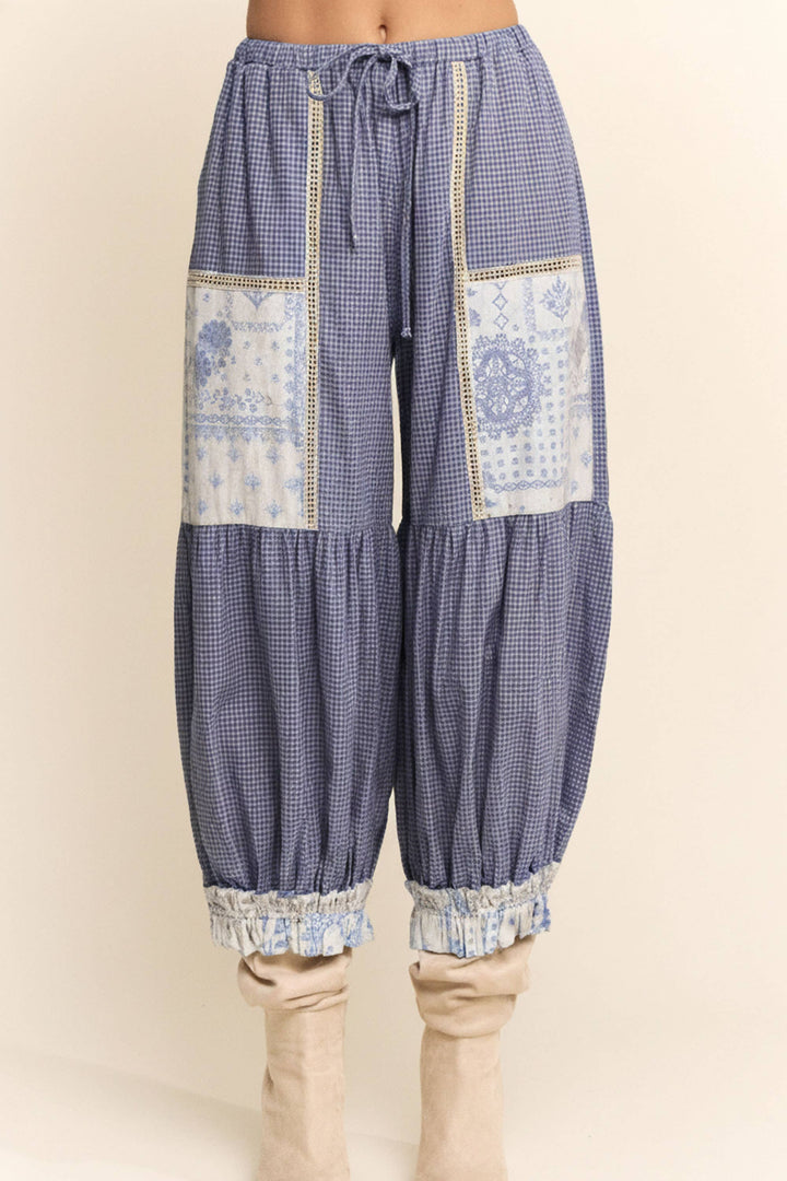 CONTRAST PATCHWORK BLOOMER PANTS: Rose Pink
