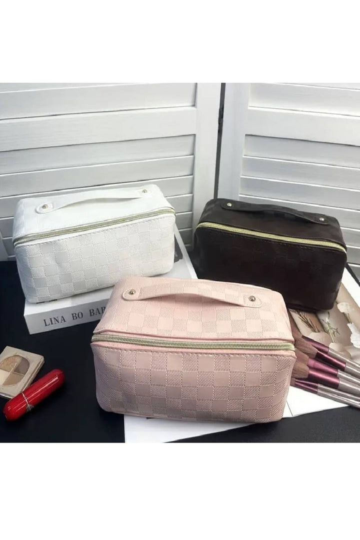 VEGAN LEATHER MAKEUP BAG SOLID BAG: PINK-167267 / OS