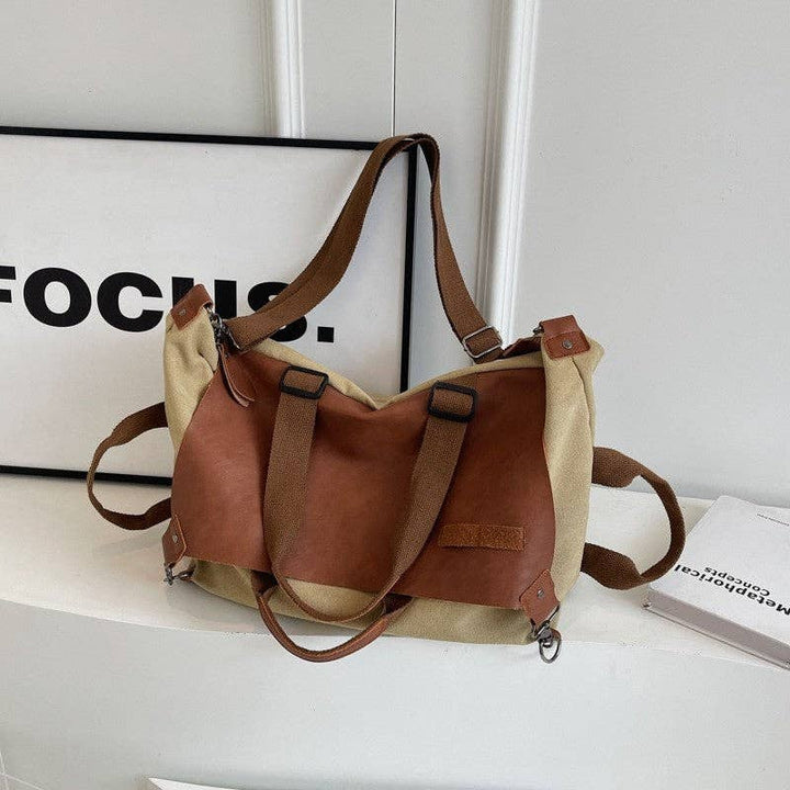 Retro Canvas Patchwork Shoulder Crossbody Bag: BLACK / One_size