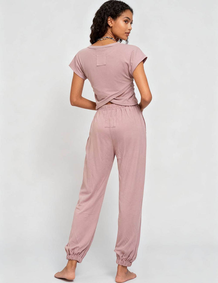 Ladies Solid Color Crop Top and Pants Set