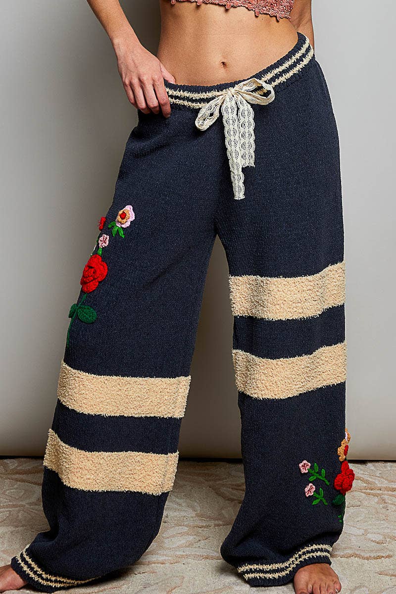 Striped Pattern 3D Embroidered Chenille Sweater Pants