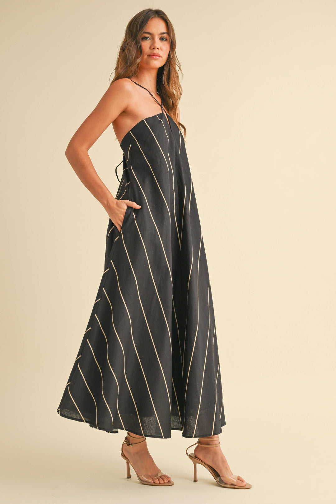 STRIPED PATTERN ASYMMETRICAL DRESS