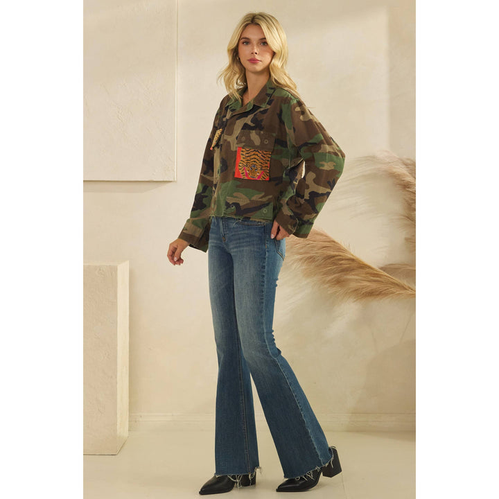 Camo jacket with Tiger Print contrast: Camo / S