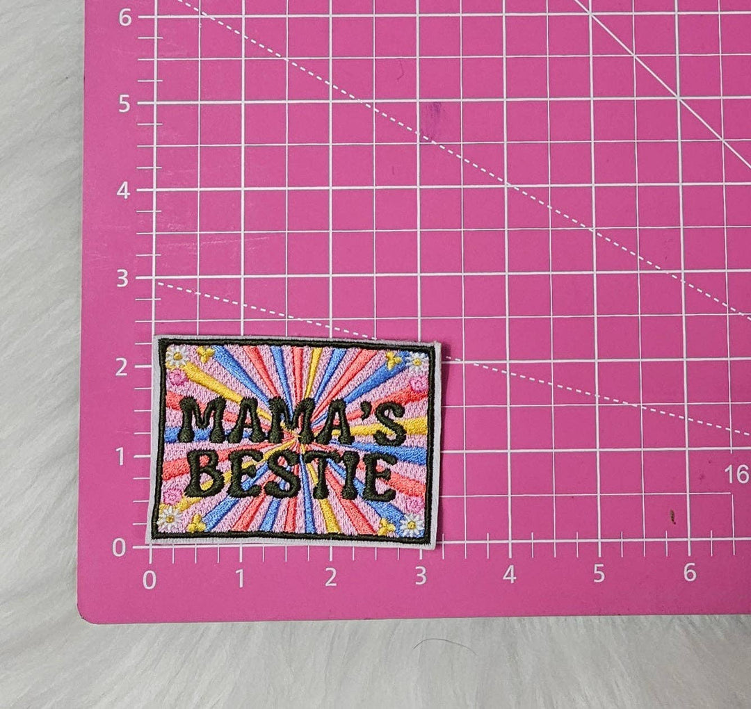 Retro Mama Floral Patch, Mama's Bestie Patch, Mommy and Me Embroidery On Patches: MAMA'S BESTIE
