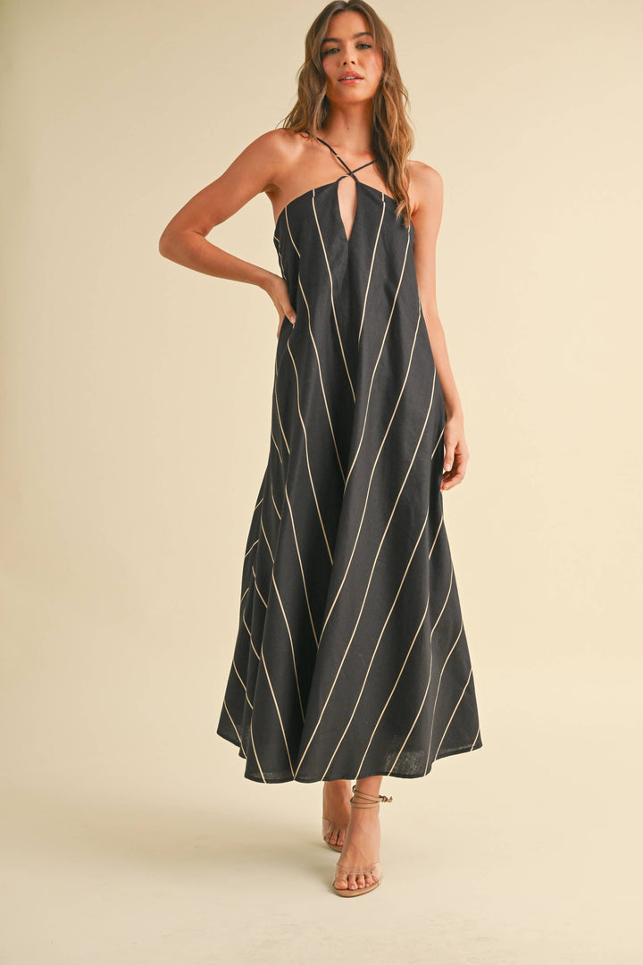 STRIPED PATTERN ASYMMETRICAL DRESS