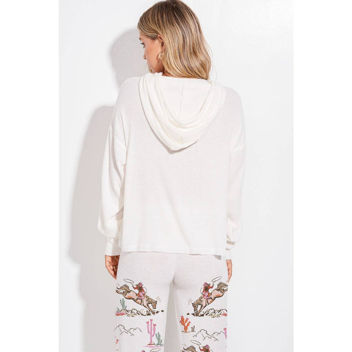 Desert Cowgirl Print Rib Hoodie Loungewear Set : Taupe / S