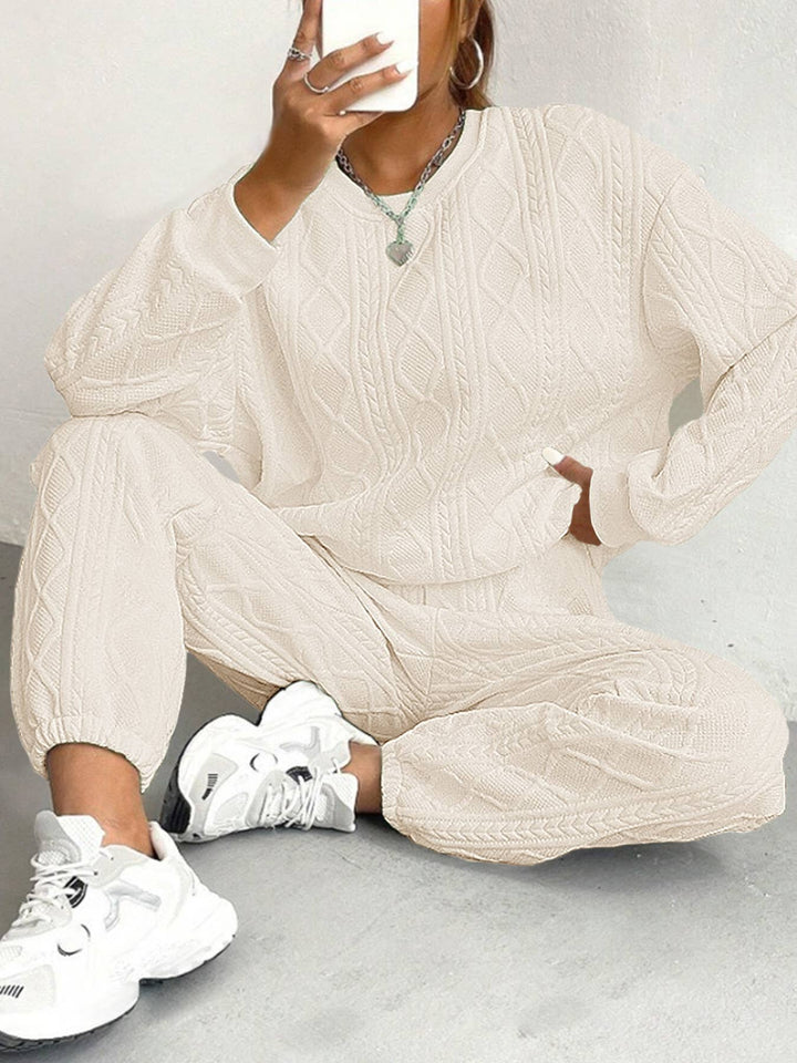 Cozy Cable Knit Lounge Set Women Soft Warm Two Piece Outfit