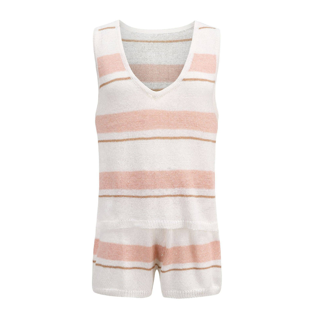 Boho Knit Stripe Lounge Set: RUST