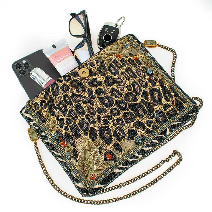 Untamed Beaded Animal Print Crossbody Handbag