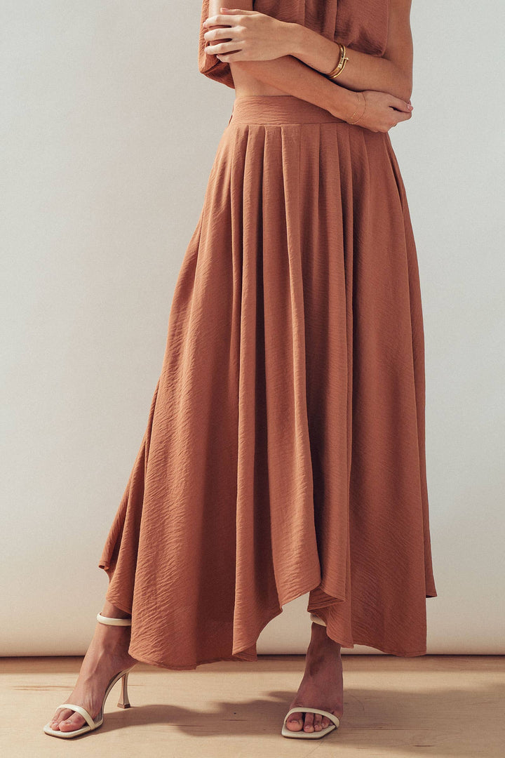 High-Waist Pleated High-Low Maxi Skirt